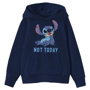 Seven Times Six Disney Stitch Hoodie Kid's Not Today Hooded Graphic Print Sweatshirt Blue - 1 of 4