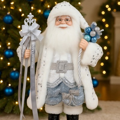 Season's Designs 18" Silver And White Santa With Staff
