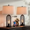 360 Lighting Marcel Industrial Table Lamps 24 1/4" High Set of 2 Black with LED Nightlight USB Port Natural Shade for Bedroom Living Room House Desk - 2 of 4