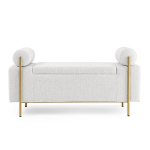 Airsurfer Elegant Upholstered Linen Storage Bench with Cylindrical Arms and Iron Legs, Perfect for Hallway, Living Room, or Bedroom - 1 of 4