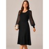 Seta T Women's Mesh Puff Long Sleeve U-neck Pleated Ribbed Knit Midi Sweater Dress - 3 of 4
