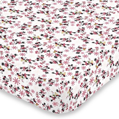 NoJo Minnie Mouse Super Soft Holiday Fitted Mini Crib Sheet - Red