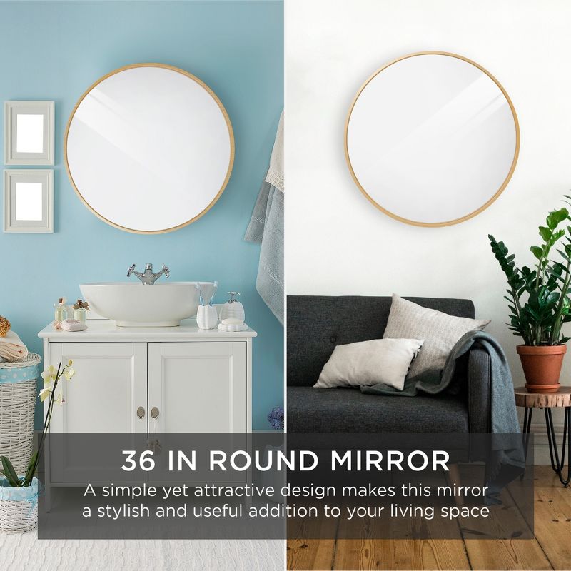 Best Choice Products 36in Framed Round Bathroom Vanity Wall Mirror w/ Anti-Blast Film, 2 of 14