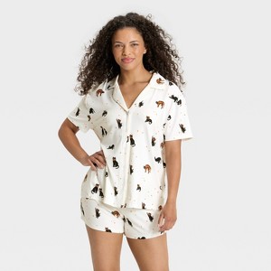 Women's Halloween Short Sleeve Notch Collar Shirt and Shorts Pajama Set - Hyde and EEK! Boutique™ - 1 of 4