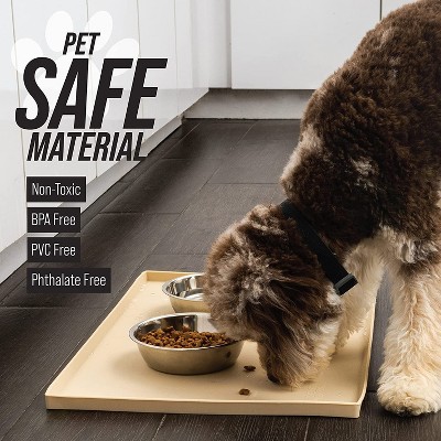 Beige Silicone Dog Food Mat with Raised Edges