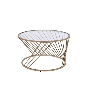 Bluelipe Clear Glass Top Coffee Table with Champagne Finish Metal Drum Base for Living Room - 1 of 4