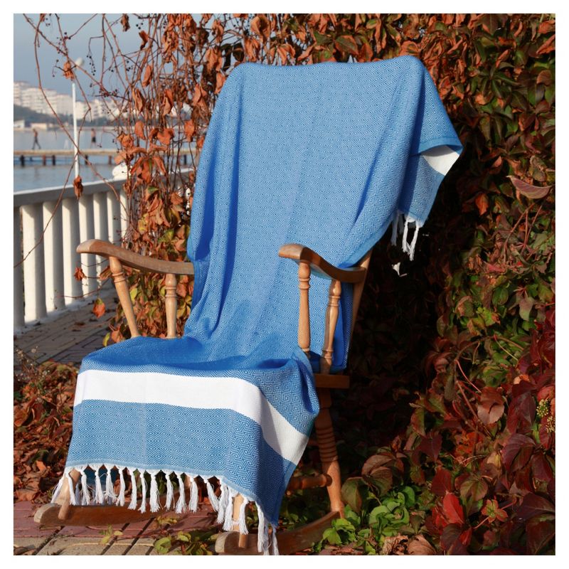 Diamond Weave Pestemal Turkish Cotton Beach Towel Royal Blue, 4 of 5