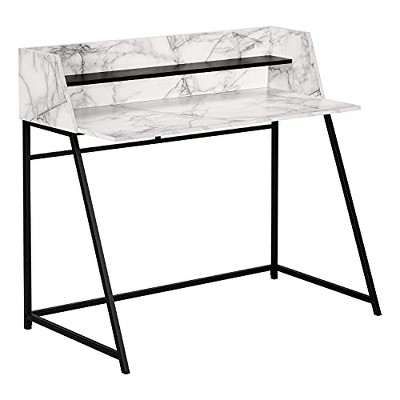 Monarch Specialties Computer Desk Home Office Laptop Storage Shelves 48InchL Work Metal Laminate White Marble Look Black Contemporary Modern