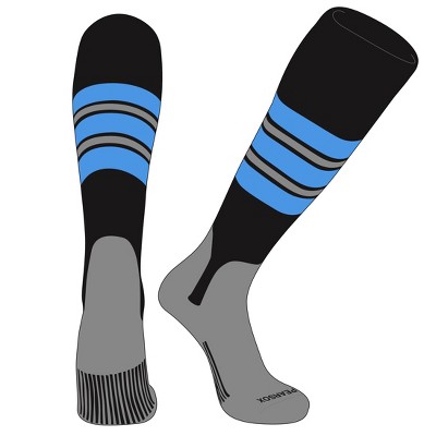 PEAR SOX OTC Baseball Softball Stirrup Socks (E, 5in) Black, Sky Blue Silver, SV (M)