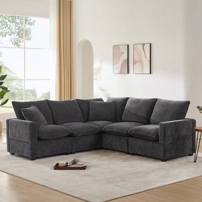 NicBex Sectional Sofa with 2 Pillows 5 Seat L Shaped Modular Sofa for Living Room & Apartment, Black