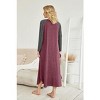 Ekouaer Women's Nightgown V-Neck Loungewear Long Sleeve Sleepwear Full Length Nightgown for Women Wine Red M - 4 of 4