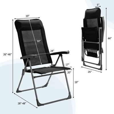Black Adjustable Folding Patio Dining Chairs with Arms, Set of 2