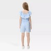 Girls Romper Flounce Squar Neck Belted Jumpsuit with Lace Trim Elastic Adjustbale Neckline Romper - 2 of 4