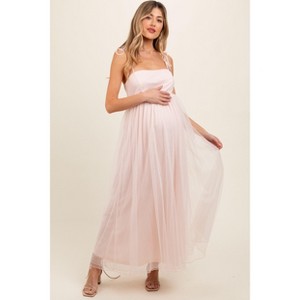 Pinkblush Light Pink Square Neck Shoulder Tie Tulle Maternity Maxi Dress - 1 of 4
