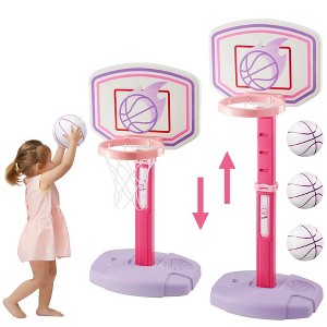 Joyfy Pink Basketball Hoop for Girls Age 1 and Up, Adjustable Basketball Goal with 4 Balls for Kids Indoor Outdoor Play- Easter Birthday Gift for Kids - 1 of 4