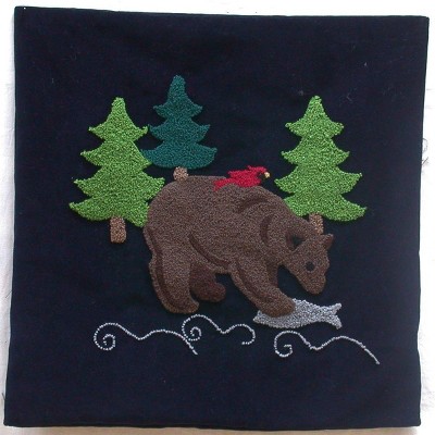 C&F Home 18" x 18" Bear with Fish Tufted Thanksgiving Throw Pillow