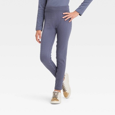 Rainbow Shops Womens Basic Textured Knit Fleece Lined Leggings, Purple,  Size L-XL