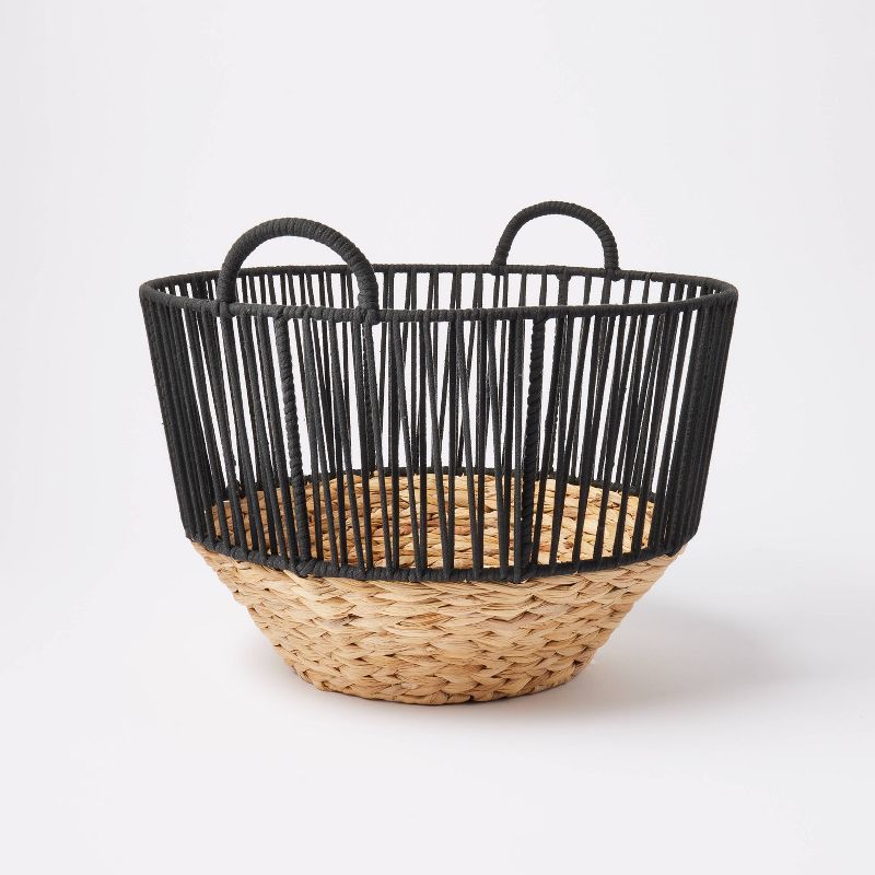 L Water Hyacinth and Black Cotton Rope Basket - Threshold&#8482;, 1 of 5