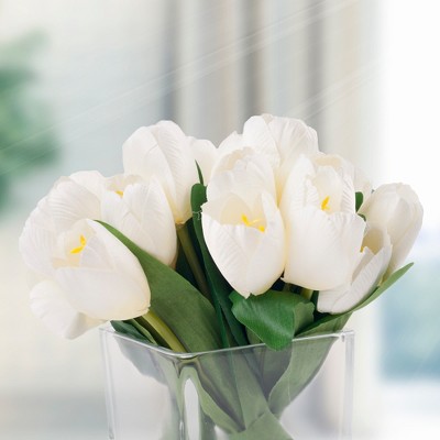 Cream Tulip Artificial Floral Arrangement in Glass Vase