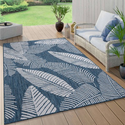 Navy Floral Synthetic 7'10"x10' Flat Woven Indoor/Outdoor Rug