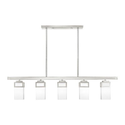Brushed Nickel 5-Light Linear Chandelier with Opal Glass Shades