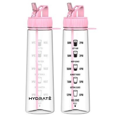 HYDRATE 900ml Water Bottle with Straw and Motivational Time Markings, Black