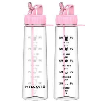 HYDRATE 900ml Water Bottle with Straw and Motivational Time Markings, Pink
