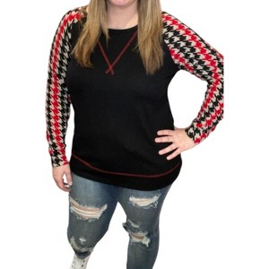 Women's Houndstooth Long Sleeve Tee - honeyme - 1 of 3