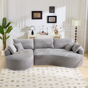 Spassway 125"W L-Shaped Compressed Sectional Sofa with 4 Throw Pillows 3 Back Pillows Modern Chenille Sleeper Sofa - 1 of 4