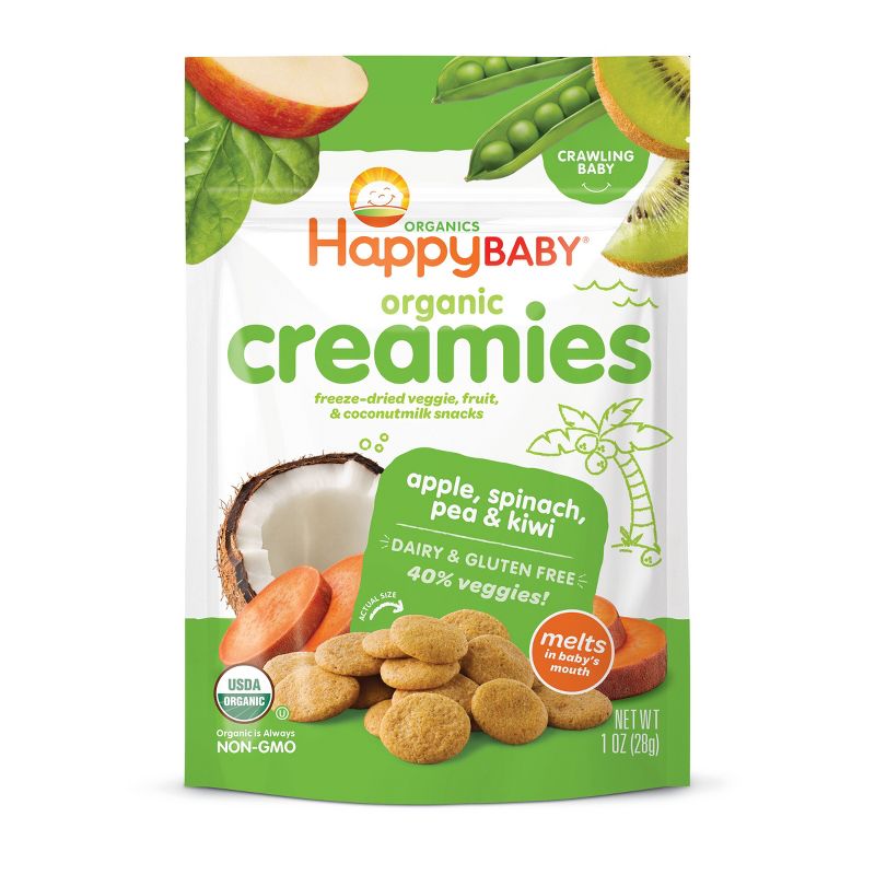 HappyBaby Organic Creamies Apple Spinach Pea &#38; Kiwi Freeze-Dried Baby Snacks - 1oz, 1 of 4