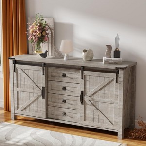 SinCiDo Farmhouse 60"Dressing Table with Sliding Barn Door and 4 Drawers,Drawer Cabinet Living Room,Bedroom,Coffee Bar - 1 of 4