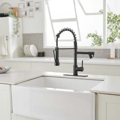 Matte Black Single Handle Pull-Down Sprayer Kitchen Faucet with LED Light