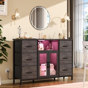 6 Drawer Dresser for Bedroom with Charging Station & LED Light,  Adjustable Feet, Anti-Tip TV Stand for 60" TV, Fabric Chest of Drawer - 1 of 4