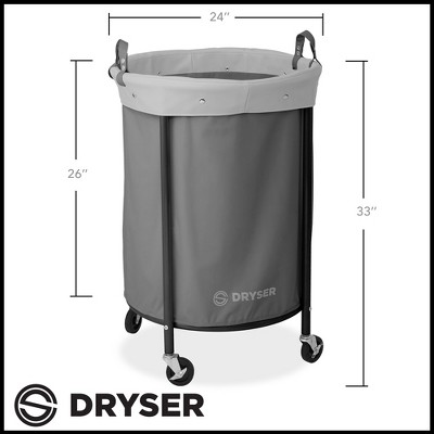 Gray Round Heavy-Duty Rolling Laundry Hamper with Steel Frame