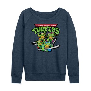 Women's - Teenage Mutant Ninja Turtles - Gaming Group And Logo Lightweight French Terry Wide Neck Long Sleeve Shirt - 1 of 4