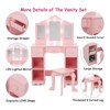 Kids Vanity Table with Tri-Folding Mirror, Light, Stool & Drawer - 2-in-1 Wooden Princess Makeup Desk for Girls, Perfect Pretend Play Set - 2 of 4