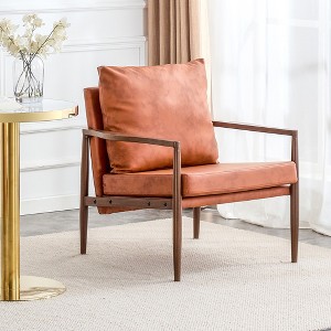 Cooper 28.74" Wide Faux Leather Thick Padded Backrest and Seat Cushion Walnut Metal Legs With Armrest Accent Chair-Maison Boucle - 1 of 4