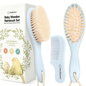 Baby Hair Brush and Comb Set, Oval Wooden Baby Brush Set for Newborns, Infant, Toddler Grooming Kit - 1 of 4