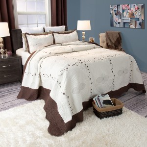 Athena Embroidered Quilt Set (Twin) Brown 2pc - Yorkshire Home
