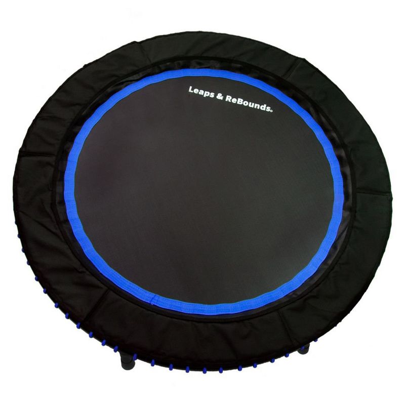 LEAPS & REBOUNDS 48" Round Mini Fitness Trampoline & Rebounder Indoor Home Gym Exercise Equipment Low Impact Workout for Adults, Blue, 1 of 7