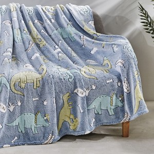 Dino Friends Micro Plush All Season Throw Blanket 50" X 60" Light Blue by Plazatex - 1 of 3
