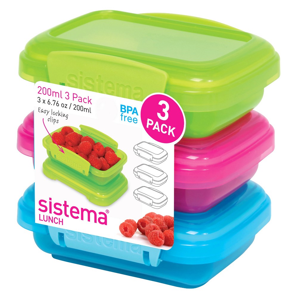 Sistema Lunch Collection Food storage containers, Blue, Green, Pink 6.7oz