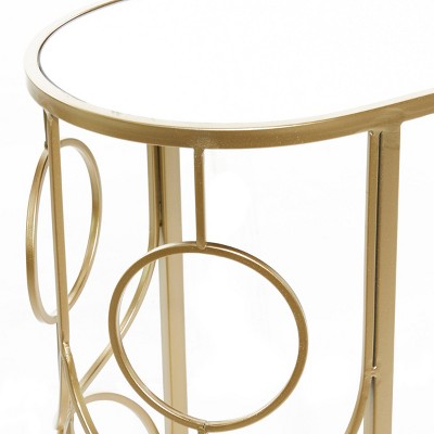 Gold Metal and Mirrored Glass C-Shaped Accent Table