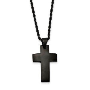 Black Bow Jewelry Black Plated Stainless Steel Polished Cross Necklace, 20 Inch - 1 of 4