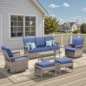 Belord Patio Furniture Set, All Weather Gray Wicker Outdoor Conversation Set with Patio Couch, Swivel Patio Rocker, High Back and 4" Thick Cushions - 1 of 4