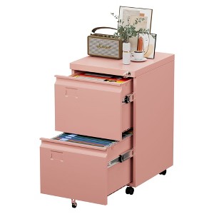 Aobabo 2 Drawer File Cabinet, Lockable Metal Filing Cabinet with Wheels for Home Office, Legal/Letter Size, Required Assembled,Black - 1 of 4