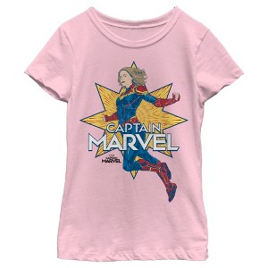 Girl's Marvel Captain Marvel Star Jump T-Shirt - 1 of 4