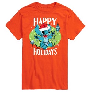 Men's - Lilo and Stitch - Happy Holidays Christmas Short Sleeve Graphic T-Shirt - 1 of 4