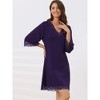 cheibear Women's Lace Modal Soft Half Sleeves One Piece Nightgown - 2 of 4