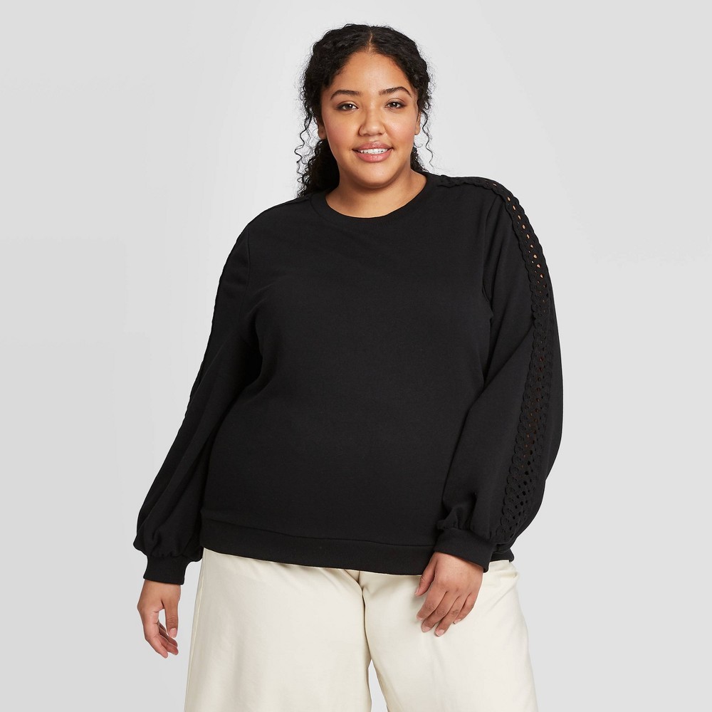 Women's Plus Size Crewneck Eyelet Trim Sweatshirt - Who What Wear Black 4X was $32.99 now $23.09 (30.0% off)